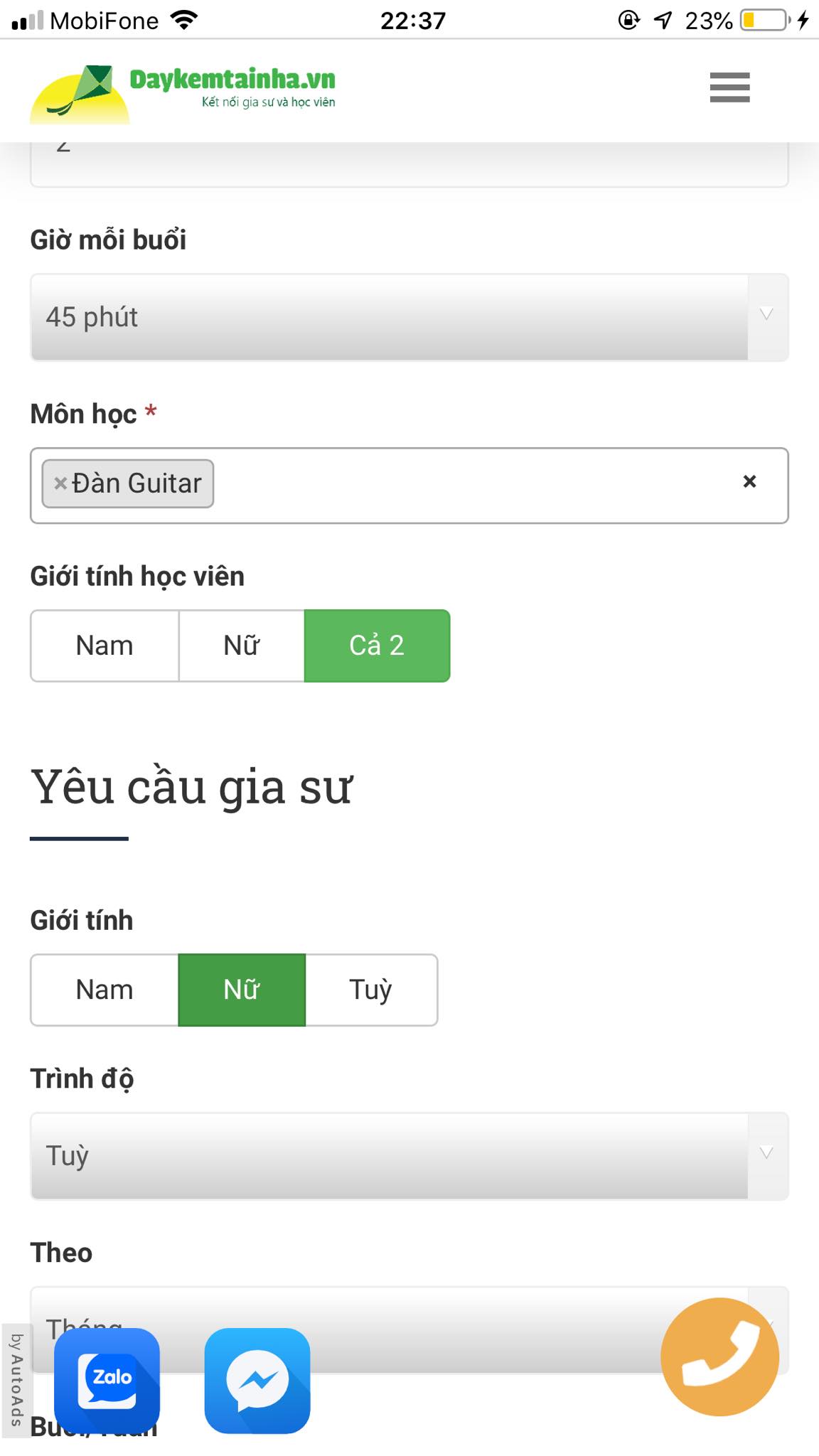 Học phí Guitar